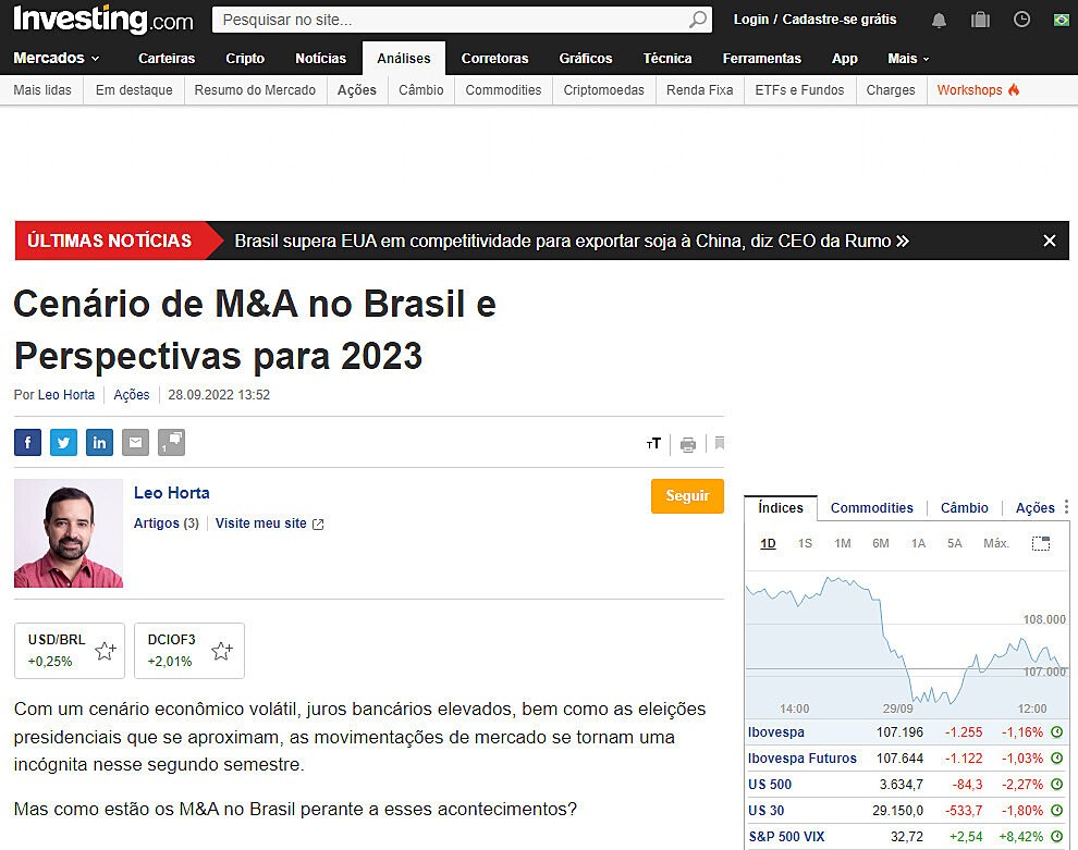 Cenrio de M&A no Brasil e Perspectivas para 2023